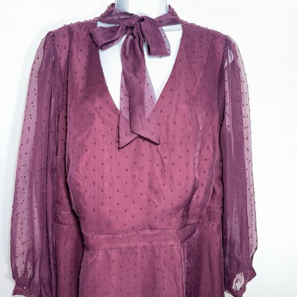 MODCLOTH Burgundy Fit Flare Dress Apogee of Elegance Swiss Dot Chiffon Women 20 - Picture 3 of 11